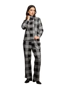 Global Republic Black Co-ord Sets for Women Turtle Neck Checkerd Polyester with Full Sleeve Co-ord Sets