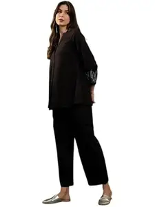 Gulmohar Enterprises Women's Rayon Embroidery Straight Kurti Pant Set (Black-XXL)