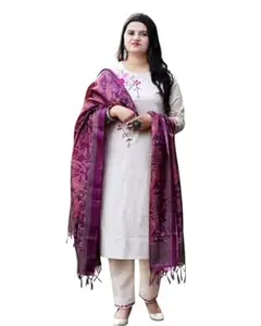 Gulmohar Enterprises Women's Cotton Floral Printed Straight Kurti with Pant and Dupatta Set
