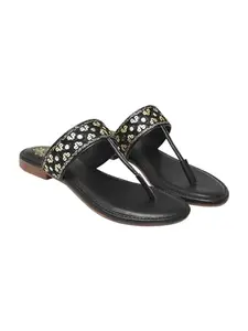 Shoetopia womens Flat-Shot Black Flat Sandal - 7 UK (Flat-Shot-Black)
