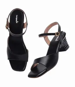 Longwalk Women’s Transparent Heeled Sandals, Adjustable Strap Buckle Casual & Party Sandal for Girls Black