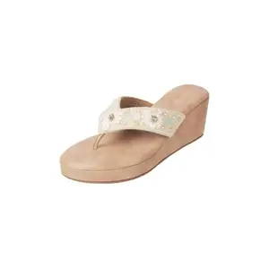 Metro Women Beige Synthetic Embellished Wedge Casual Slip-on Sandal UK/5 EU/38 (35-1277)