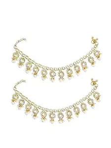 Karatcart Gold-Plated Kundan & Pearls Studded Handcrafted Anklets
