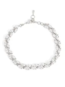 MINUTIAE Silver Plated Double Line Marquise Shape Diamond Link Tennis Bracelet for Women & Girls (Silver)