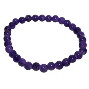RRJEWELZ Natural Amethyst 6mm Round Shape Smooth Cut Beads 6.5 Inch Stretchable Bracelet For Men & Women. Unisex Bracelet For Healing, Meditation, Prosperity, Gift & Luck|STBR_RR_09703_6.5