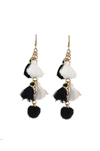 Aaishwarya Black & White Tassel & Pom Pom Earrings For Women & Girls