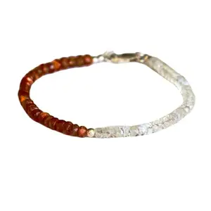 LKBEADS Natural Round Shape Smooth Cut Beads Stretchable Bracelet for Men & Women Moonstone & Sunstone Rondelle Smooth Multicolor 7 Inch Bracelet