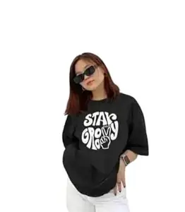 YOUNSHE Women's Oversized Lavender T-Shirt – Fashionable Cotton Sinker Biowash. This Stylish Oversized tee is Crafted from Soft,