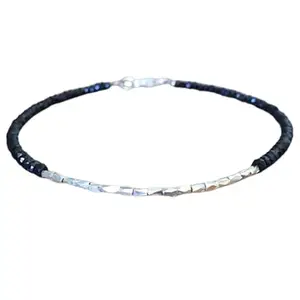 LKBEADS Black Spinel Bracelet with Silver Plated Clasp – 3mm Rondelle Beads – Faceted Cut – 7 inch – Healing, Fashion, Gift, Spiritual, Yoga|LK_STACK_01173