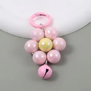 KC Bell Pearls Charm for mobile phone case cover, Lanyard Keychain Hanging, Phone Pendant Wrist Bracelet Holder | Purse, Camera, Mobile Cover Charm Strap Smartphone Case For Girls Women Cherry Pink