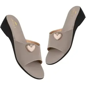 Aella Women's Open Toe Wedge Sandals with Heart Embellishment | Stylish Slip-On Fashion Slides for Casual Outings, Parties and Special Occasions | Comfortable Synthetic