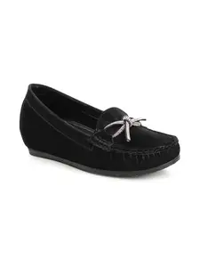 Carlton London Women Black Comfortable Slip On Flat Loafer Ballet with Heels, for Party and Wedding, Casual and Formal Occasions (41)