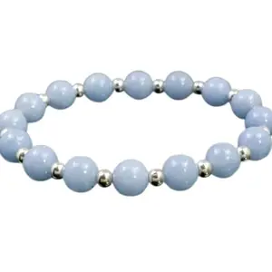RRJEWELZ Natural Angelite 8mm Round Shape Smooth Cut Beads 7 Inch Stretchable Bracelet For Men & Women. Unisex Bracelet For Healing, Meditation, Prosperity, Gift & Luck|STBR_RR_09970_7.0