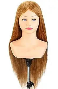 RAWAL Real Human Hair Shoulder Dummy For Hair Practice all purpose With Clamp Stand | Hair Dummy for Hair Styling Practice Spl For Dye/Tong/Braiding/ (Dark Golden)