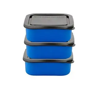 ANEKANTS DIAMOND Microwave Safe Stainless Steel Set of 3 Blue Bowls of Capacity 800ml Each to reheat Food and Store in Fridge (14cm x 14cm x 5cm) (Blue x 3)