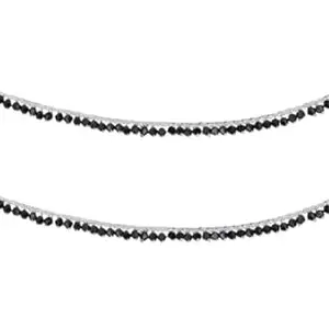Black Beaded Anklets for Women, Set of 2, 25 cm Length