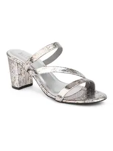 Inc.5 Women Pewter Printed Open Toe Party Block Heels