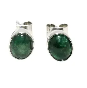 Rajasthan Gems Stud Earrings Ear Tops 925 Sterling Silver Natural Emerald Gem Stone Handmade Women Gift i99