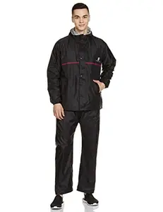 Amazon Brand - Symactive Premium Reversible Raincoat with Waterproof Pant, Adjustable Hood & Carry Bag (Unisex, Black, XL)