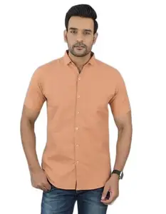 Men Solid Half Sleeves Casual Pink Shirt
