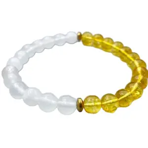 LKBEADS Citrine & White Jade Beaded Bracelet for Men, Essential Oils Diffuser, Buddhist Meditation, Best Friend Gift, Spiritual Healing Jewelry|8mm Round|Smooth|Yellow & White|SRC_LI_000461