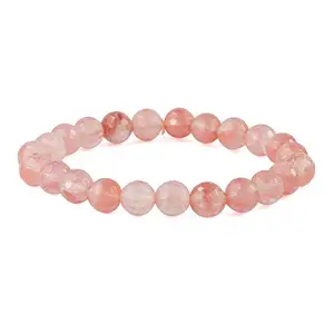 Crystu Natural Cherry Quartz Bracelet Crystal Stone 8mm Faceted Bead Bracelet for Reiki Healing and Crystal Healing Stone (Color : Pink)