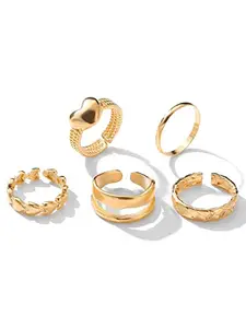 Vembley Gold Plated 5 Piece Simple Heart Ring Set For Women and Girls.