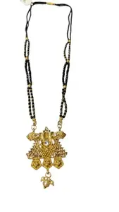 Women's Handcrafted Mangalsutra Set with Beaded Necklace, Gold Tone
