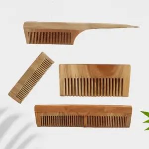 Vrini natural neem wood comb for men and women - detangling comb - regular use comb - fine tooth comb - pocket comb.(pack of 4)