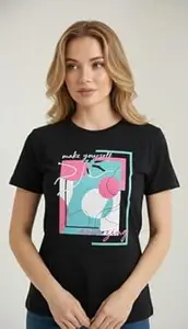 BILBURY Women's Graphic T-Shirt, Short Sleeve, Botanical Print with Text, Round Neck, Casual Wear