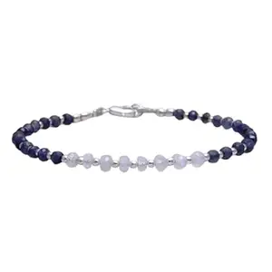 LKBEADS Iolite & Rainbow Moonstone bracelet with Silver clasp - 3mm Rondelle beads- Smooth Cut -7 Inch Bracelet– Healing, Fashion, Gift, Spiritual, Yoga|LK_STACK_07868