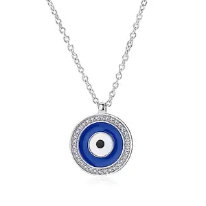 MISS JO 92.5 Sterling Silver Circular Evil Eye Enamel Necklace, Evil Eye Collection, Gift for Girls, BIS Hallmarked