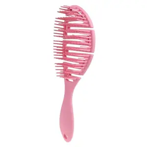 BlackBoss Anti-Static Massage Flat Oval Hair Scalp Massage Brush Nylon Bristle Hair Brush For Blow Drying, Styling, Curling, Straighten All Type Hairs For Women & Men (Pink)