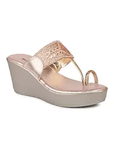 Inc.5 Women Rose Gold Toned Party Wedge Sandals