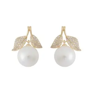 Kushal's Fashion Jewellery Pearl Gold Plated Casual Trendy Zircon Earring - 429013
