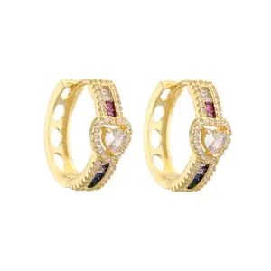 Zivom® Copper Heart Multicolour Cubic Zirconia Hoop Drop Earring Pair Women