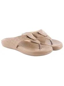 Shoetopia Women's Tan Flat Sandals – Comfortable Slip-On Toe Ring Design with Cut-Out Detailing Ladies Stylish Perforated Upper for Casual Footwear EU37