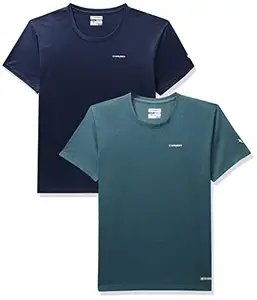 Charged Brisk-002 Melange Round Neck Sports T-Shirt Teal Size 2Xl And Charged Energy-004 Interlock Knit Hexagon Emboss Round Neck Sports T-Shirt Navy Size 2Xl