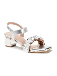 Carlton London Women Silver Stylish Fashion Embellished Sandals for Outdoor, Party, Wedding and Holidays with Block Heels (36)