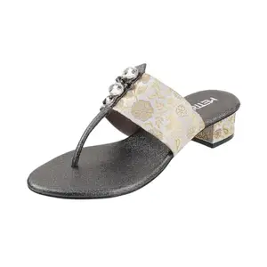 Metro Women Gun metal Ethnicwear Beaded Block Heel Sandal UK/6 EU/39 (35-810)