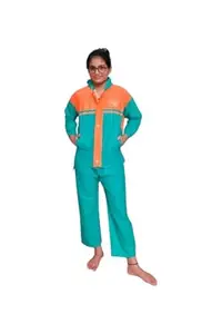 Shree karni uniform Unisex Waterproof Raincoat Set with Hood & Pockets | Stylish Orange & Green Design | Lightweight, Windproof, Full Sleeve Jacket & Pant Combo for Adults 5_6_Year