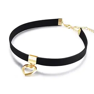 AQUASTREET Heart Drop Black Choker Necklace for Women & Girls