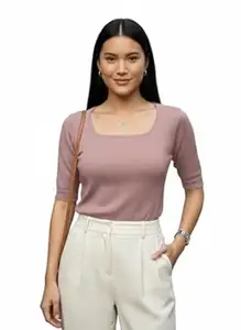 LASOON Women Solid Viscose Stretchable Knitted Top | Breathable Soft Fabric | Slim Fit Casual & Office Wear Top