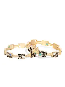 Priyaasi Traditional Colored Stone Gold Plated Bangle Set for Women, (Multicolor, Size: 2.6)