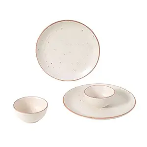 AAKRITI ART CREATIONS Aakriti Art Creations | Elysian White Dinner Plates & Bowls (4 Pieces, 2 Bowl & 2 Plates, Dishwasher & Microwave Safe) -Dinner Sets Ceramic Bowls Set Dinnerware Sets (P-10X10X1, B-4.2X4.2X2)