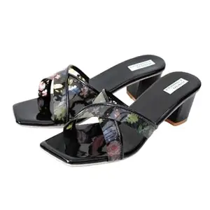 AANA FASHION Transparent Block Heel Sandal For Women and Girls Fancy Fashion Sandals Party-Wear Casual Sandal(Black-37)
