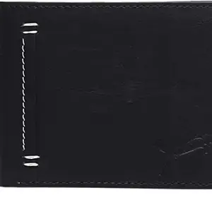 WILD EDGE Genuine Leather Black Men's Wallet with White Thread Detail - Stylish Leather Wallet for Men - Bi-Fold/Two-Fold Wallet for Men