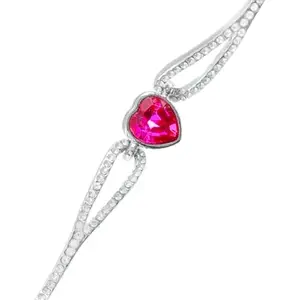 University Trendz Silver-Tone Pink Crystal Heart Bracelet for Women/Girls