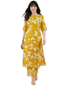 Mubeno Floral Printed Collared Neck Cord Set for Women | Cotton Blend Kurta Set for Women Ethnic Kurta Co ords for Casual |4XL.5XL Plus Size Kurta with Pant (S to 6XL)