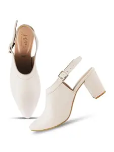 JM LOOKS Pointed Toe Mule Block Heel Sandals with Back Strap, Elevating Your Look with Effortless Charm